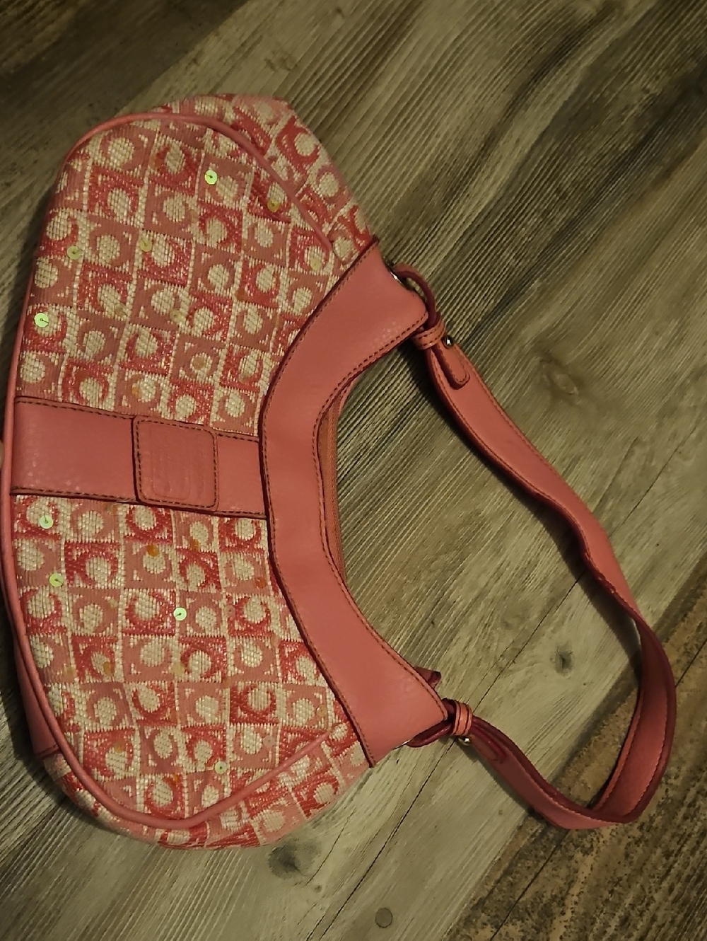 Liz Claiborne Pink Patterned Shoulder Bag with Sequins